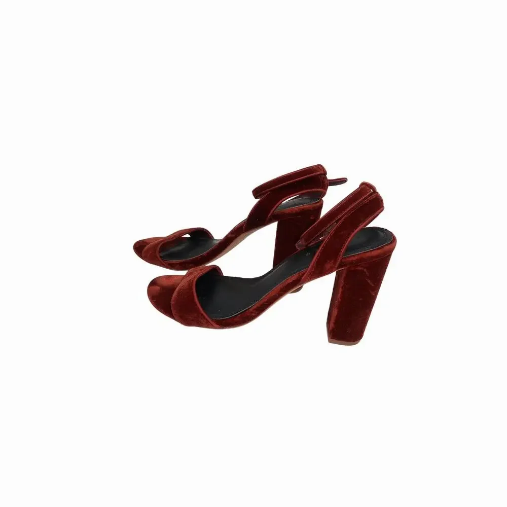 Sandro Paris Adrianne Block Heel Pump Sandal Red Rouille Velvet Women's Size 39 - Picture 2 of 4